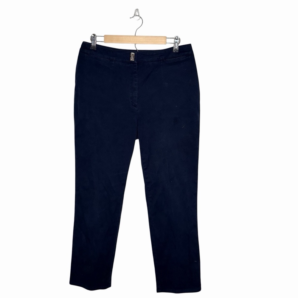 Lauren Ralph Lauren Petite Navy Blue‎ Pants Silver Twist Front Straight Leg 12P